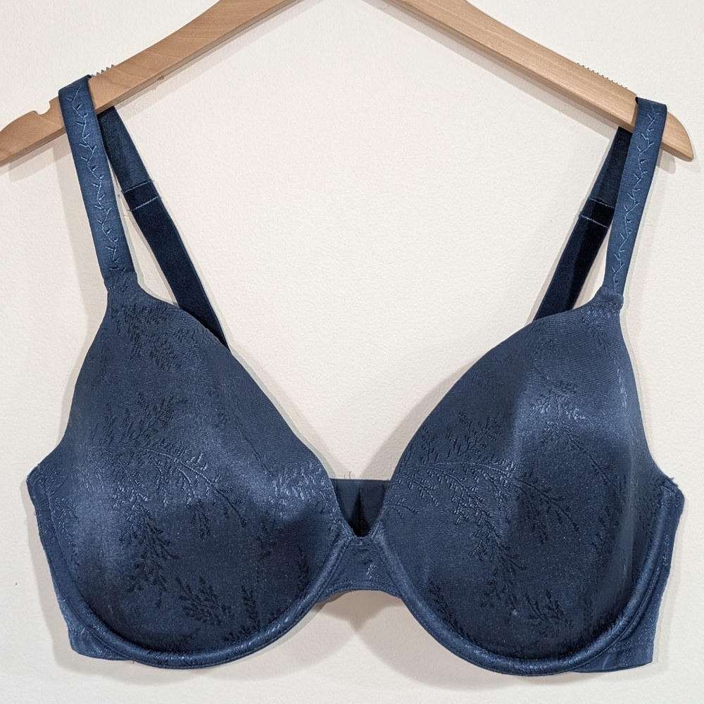Playtex Secrets 40DD Jacquard Side Smoothing Plunge Underwire Blue Bra